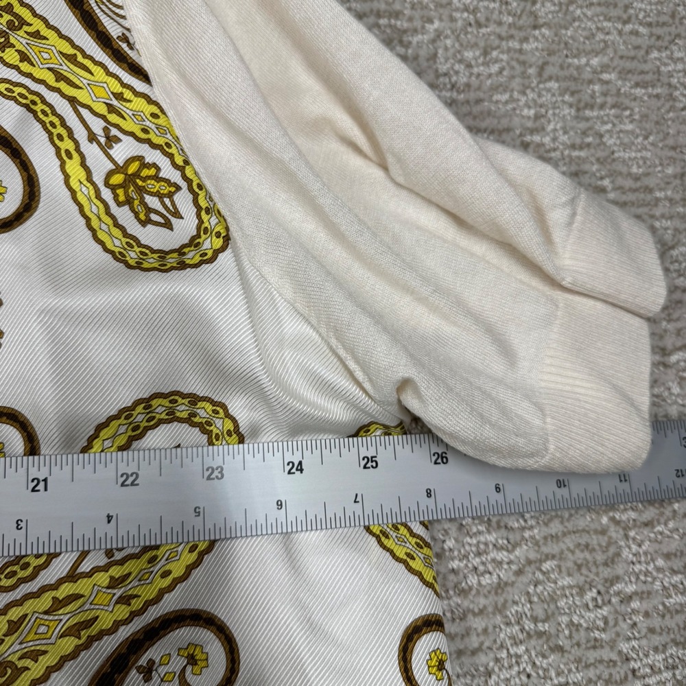 Talbots Silk Front Cardigan Women's Size 3X Yellow Brown Paisley Print Boho‎ - Picture 7 of 8